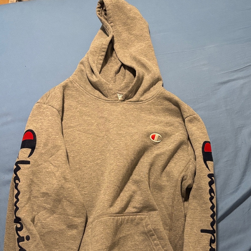Champion Men's Gray Hoodie with Logo Sleeves
